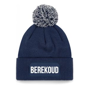 Berekoud muts met pompon - unisex - one size - navy - apres-ski muts