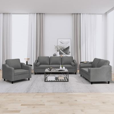 3-delige Loungeset met kussens stof donkergrijs
