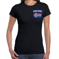 Iceland t-shirt met vlag IJsland zwart op borst voor dames - thumbnail