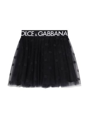 Dolce & Gabbana Kids jupe en tulle à taille logo - Bleu
