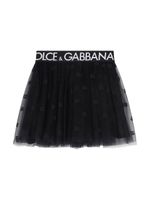 Dolce & Gabbana Kids jupe en tulle à taille logo - Bleu