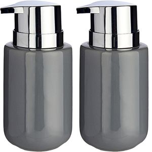 2x Stuks Zeeppompjes/dispensers van keramiek - grijs/zilver - 350 ml