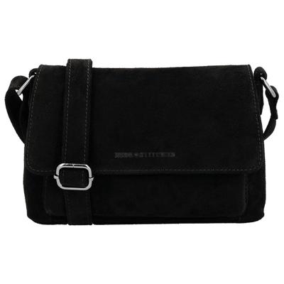 Hide & Stitches Suède Schoudertas met Overslag Brazos Zwart