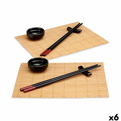 Sushi set Kinvara SJ4702 Zwart Natuurlijk Bamboe Porslin (8 Onderdelen) (6 Stuks)