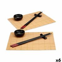 Sushi set Kinvara SJ4702 Zwart Natuurlijk Bamboe Porslin (8 Onderdelen) (6 Stuks) - thumbnail