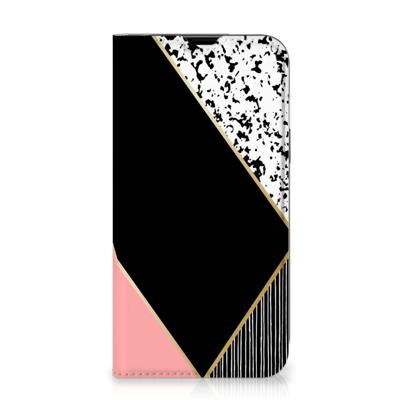 iPhone 13 Stand Case Zwart Roze Vormen iPhone 13 Stand Case Zwart Roze Vormen