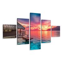 Schilderij - Zonsondergang vanuit Strandhuis, Premium Print - thumbnail