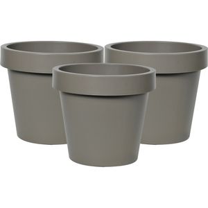 Plantenpot/bloempot - 3x - kunststof - taupe/bruin - buiten - D16 x H14 cm