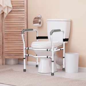 Opstahulp Toilet in Hoogte Verstelbaar WC-Steunhulp met Armleuningen Zonder Boren Antislip WC-Handgreep 48 x 65 x 84 cm