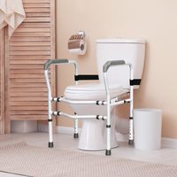 Opstahulp Toilet in Hoogte Verstelbaar WC-Steunhulp met Armleuningen Zonder Boren Antislip WC-Handgreep 48 x 65 x 84 cm