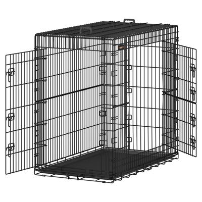 Robuuste, draagbare hondenkooi met 2 verwijderbare deuren, Zwart / XXL (122 x 74 x 114 cm)
