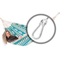 Tweepersoons hangmat met bevestiging - 350x160cm - BlauwGroen - 160kg draagkracht- 100% katoen - binnen & buiten Tweepersoons hangmat met bevestiging - 350x160cm - BlauwGroen - 160kg draagkracht- 100% katoen - binnen & buiten