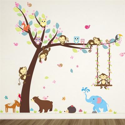 Swingende Monkey muur sticker kinderkamer kleuterschool milieu regeling verwisselbare muurschildering