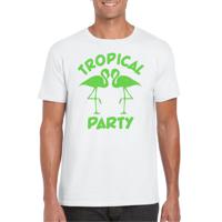 Tropical party T-shirt voor heren - met glitters - wit/groen - carnaval/themafeest