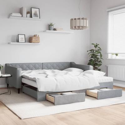 Slaapbank onderschuifbed en lades 100x200 cm stof lichtgrijs