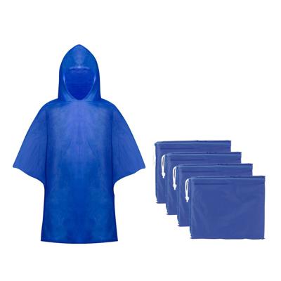 Kinder regen poncho - 10x - pvc - blauw - in zakje - vanaf 4 jaar - noodponcho met capuchon
