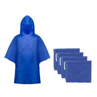 Kinder regen poncho - 10x - pvc - blauw - in zakje - vanaf 4 jaar - noodponcho met capuchon