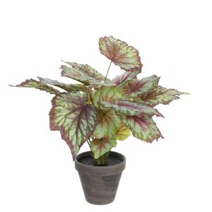 Begonia kunstplant rood in grijze sierpot H40 cm x D38 cm   -
