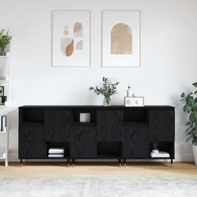 Dressoirs 3 pcs Zwart eiken 180 x 35 x 70 cm Bewerkt hout