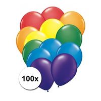 100x Regenboog kleuren ballonnen - thumbnail