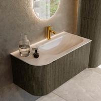Badmeubel Mondiaz Kurve-Dlux | 95 cm | Meubelkleur Shadow | Wastafelkleur Meli | Solid surface | Wasbak rechter zijde spoelbak | 1 kraangat