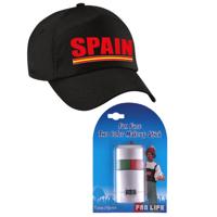 Spanje supporters set - baseballcap zwart - Spain - met vlag schminkstift - volwassenen - landen Spanje supporters set - baseballcap zwart - Spain - met vlag schminkstift - volwassenen - landen