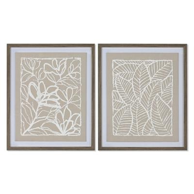 Canvas Home ESPRIT Wit Beige Blad van een plant Stads 50 x 4 x 60 cm (2 Stuks)