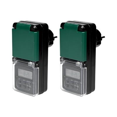 Digitale tijdklok - 2x - zwart - spatwaterdicht - 230 Volt - buiten