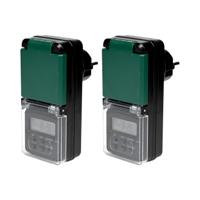 Digitale tijdklok - 2x - zwart - spatwaterdicht - 230 Volt - buiten