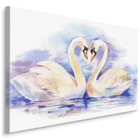 schilderij - Verliefde zwanen (print op canvas), 4 maten, blauw/wit, wanddecoratie - thumbnail