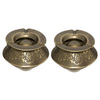 Set van 2x stuks terras asbakken/stormasbakken rond ijzer 12 x 8 cm goud - thumbnail