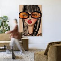 Urban Cotton Wandkleed 'Sunny Orange' 145 x 190cm in Frame - black