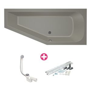 Ruimtebesparend bad Xenz Lagoon compact | Rechts | 160x75 cm | Incl.Badafvoer | Met overloop | Acryl | Cement mat