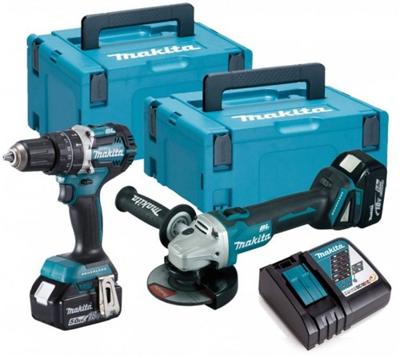Makita dlx2179tj1 18v lxt 2 delige brushless dga504 haakse slijper + dhp484 (klop)boormachine set met 2 x 5.0ah accu's