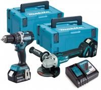 Makita dlx2179tj1 18v lxt 2 delige brushless dga504 haakse slijper + dhp484 (klop)boormachine set met 2 x 5.0ah accu's