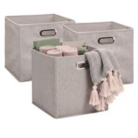 5Five Opbergmandjes - 3x - beige - stof - inhoud 29 liter - 31 x 31 x 31 cm - Kast opberg box