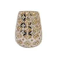 Waxinelichthouder Glas Zilver Wit 14cm Waxinelichthouder Glas Zilver Wit 14cm