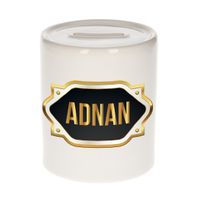 Naam cadeau spaarpot Adnan met gouden embleem - thumbnail