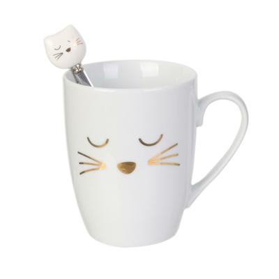 Koffiemok met lepel Catwoman - Katten/Poezen liefhebbers - Keramiek - wit - 350 ml - 8 x 11 cm