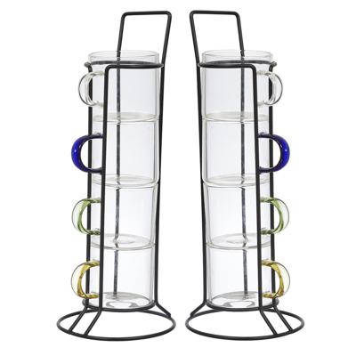 Home Deco Factory Espresso kopjes - 8x stuks - met standaard - glas - multicolor