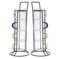 Home Deco Factory Espresso kopjes - 8x stuks - met standaard - glas - multicolor
