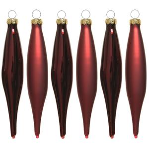 Decoris kerstbal pegels - 6x - donkerrood - D15 cm - glas - kersthangers - ijspegels