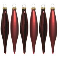 Decoris kerstbal pegels - 6x - donkerrood - D15 cm - glas - kersthangers - ijspegels
