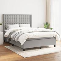 Boxspring met matras stof lichtgrijs 140x190 cm