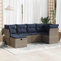 6-delige Loungeset met kussens poly rattan grijs