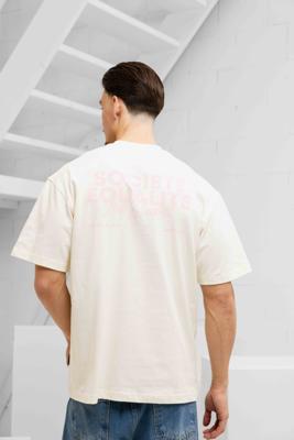 Equalité Societe 2.0 Oversized T-Shirt Heren Gebroken Wit/Roze - Maat XS - Kleur: Gebroken Wit | Soccerfanshop