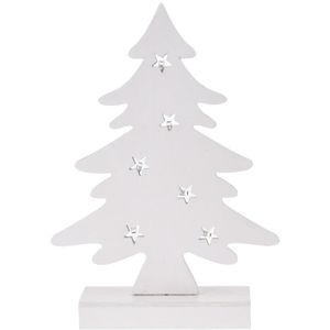 Wit houten kerstboompje decoratie 28 cm met LED verlichting
