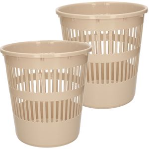 Afvalbak/vuilnisbak/kantoor prullenbak - 2x stuks - plastic - beige - 28 cm