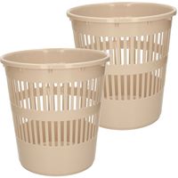 Afvalbak/vuilnisbak/kantoor prullenbak - 2x stuks - plastic - beige - 28 cm - thumbnail