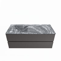MONDIAZ VICA-DLUX 120cm badmeubel onderkast Dark grey 2 lades. Inbouw wastafel CLOUD links 1 kraangat, kleur Lava.